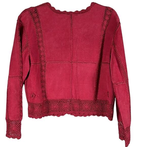 SMH Boutique Red Leather Crocheted Holiday BohoTop Size‎ Medium (M) - Picture 2 of 8